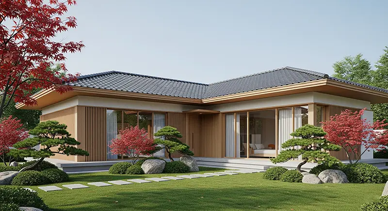 Mẫu nhà mái nhật sân vườn