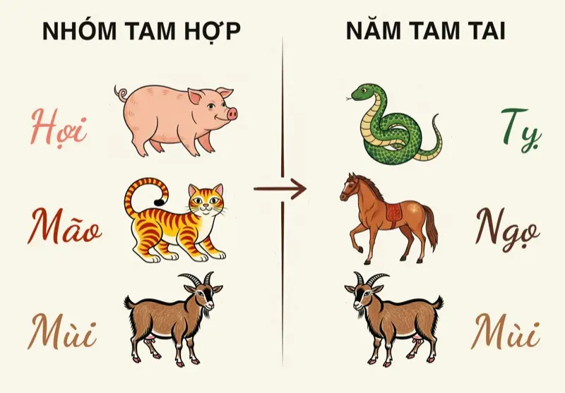 Nhóm tuổi Hợi - Mão - Mùi và năm tam tai tương ứng