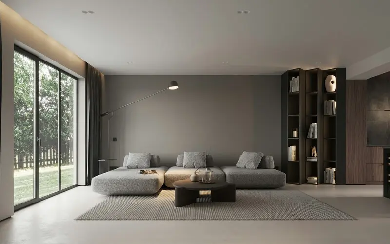 Decor phòng khách tối giản với gam màu trung tính và đồ nội thất tinh gọn
