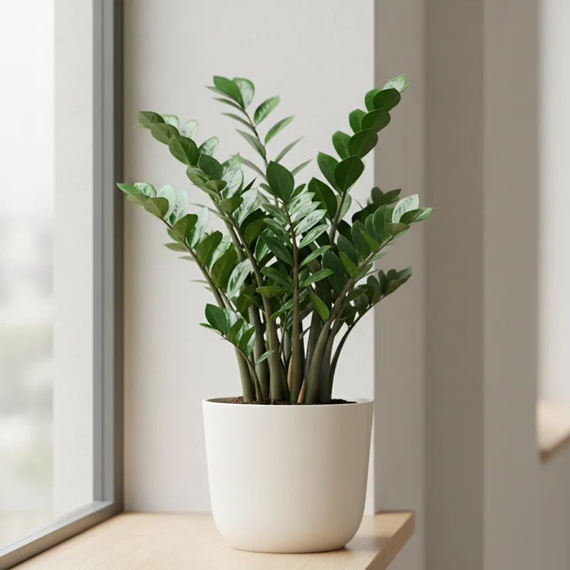 Chậu cây Kim Tiền xanh tốt, lá dày và bóng mượt, là loại cây phong thủy chiêu tài lộc đặt trong phòng khách.