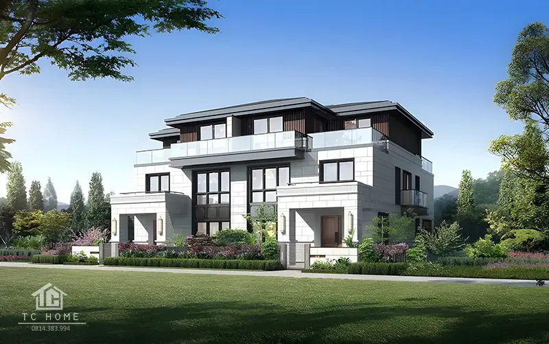 Biệt thự song lập thiết kế độc đáo, kết hợp không gian sống tiện nghi và hiện đại.