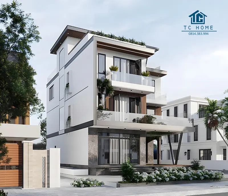 Mẫu biệt thự ba tầng phong cách tối giản, mang lại cảm giác đẳng cấp và tinh tế.