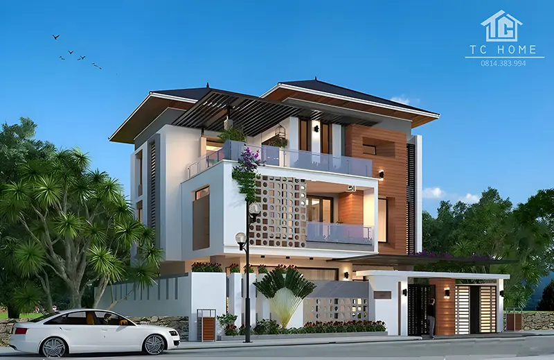 Mẫu biệt thự 3 tầng hiện đại với không gian mở và thiết kế tinh tế, tạo sự đẳng cấp.