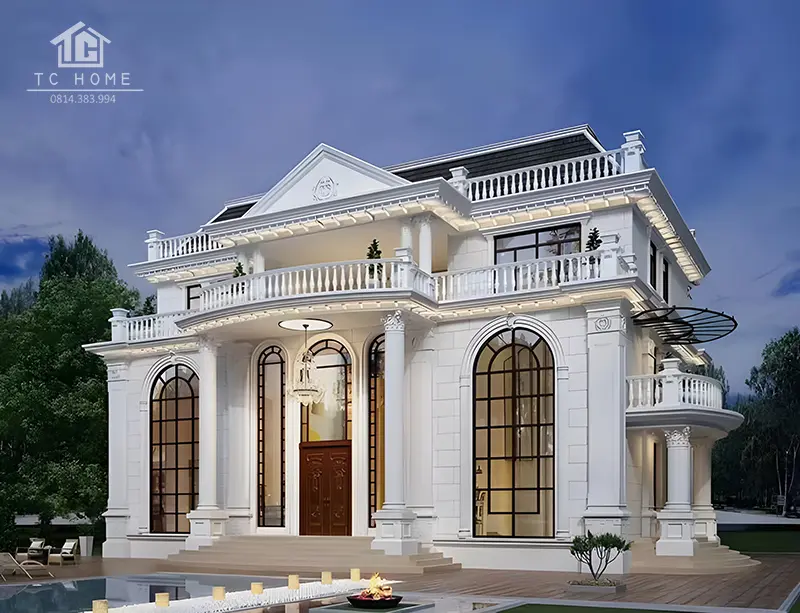 Biệt thự 2 tầng phong cách tân cổ điển với thiết kế hài hòa giữa hiện đại và truyền thống.