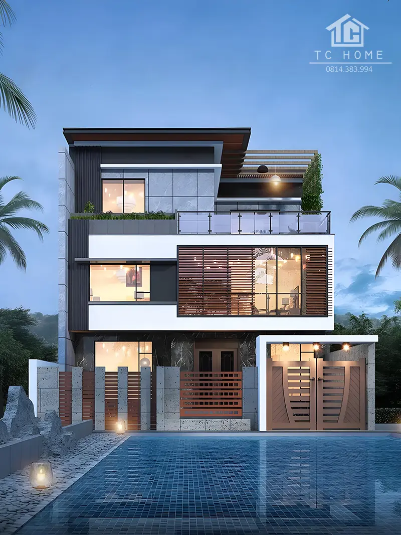 Mẫu nhà hiện đại có hồ bơi