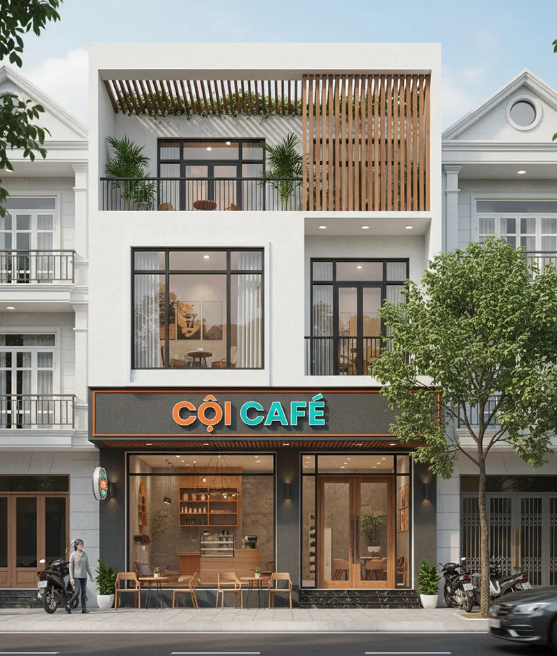 Xây nhà Bình Phước, quán cafe kết hợp với nhà ở hiện đại, tiện nghi